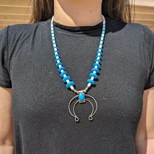 Native American Jewelry Heishi Block‎ Turquoise Naja Pendant Handmade Necklace